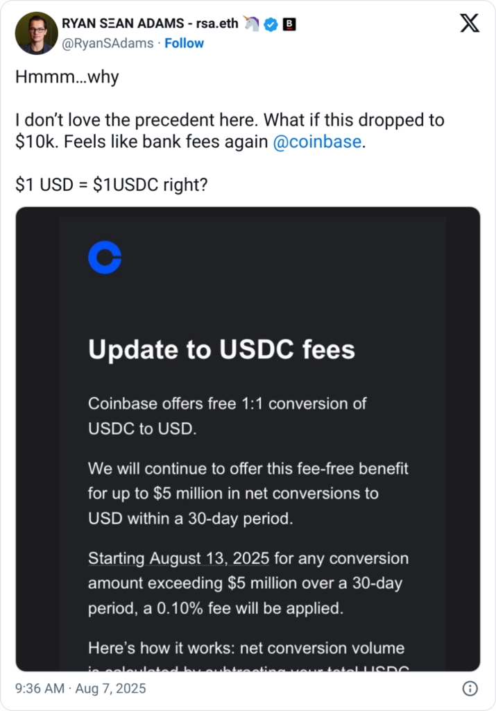 Coinbase Hisseleri Düşerken USDC Ücretleri Gündeme Geldi