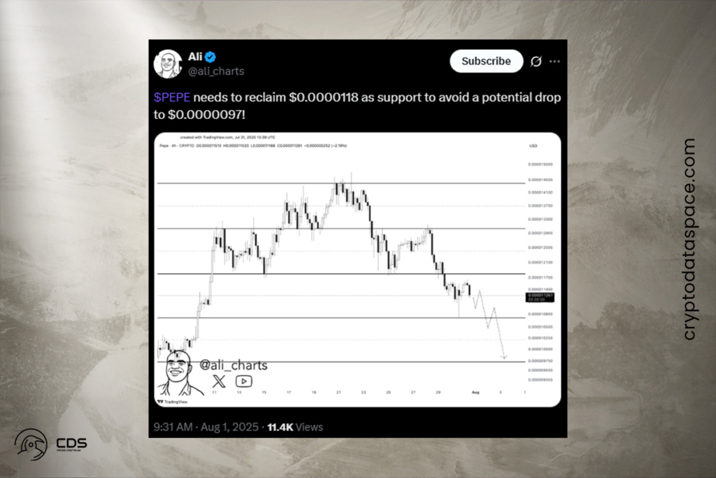 PEPE Coin Kaosu: Ayılar Fiyatı Kritik Seviyelerin Altına İndirebilir mi? 1 PEPE Coin Kaosu: Meme Coin Toparlanabilir mi?