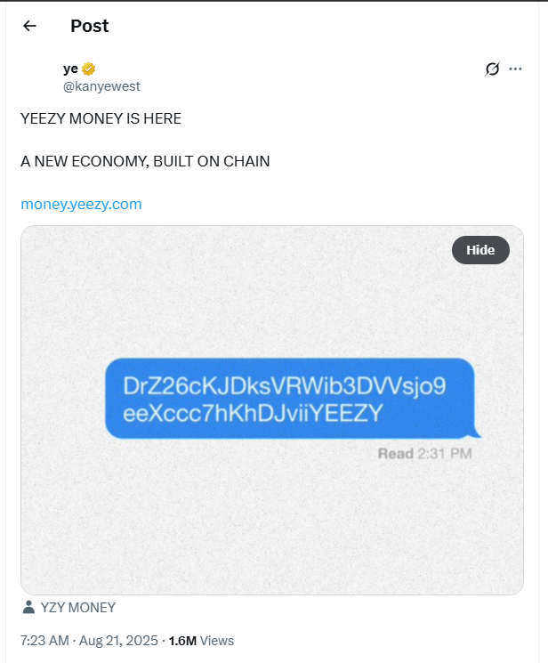 YZY Token Fırtınası: 3 Milyar Dolardan 1 Milyara Sert Düşüş!