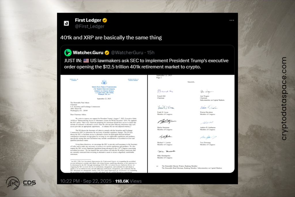401(k) ve XRP Bağlantısı: Milletvekilleri SEC’e Baskı Yaparken Kripto Topluluğu Heyecanlı