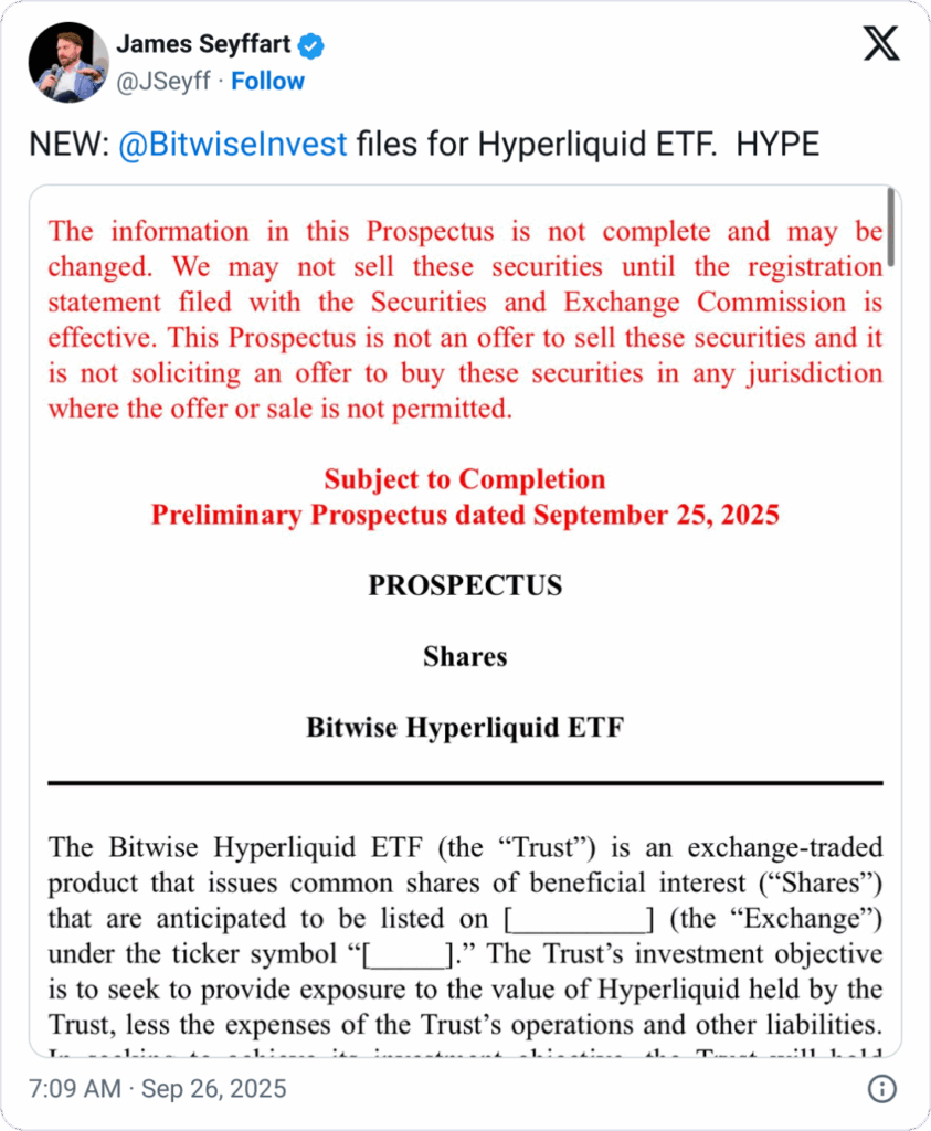 Bitwise, Hyperliquid Tokenine Dayalı ETF İçin Başvuru Yaptı