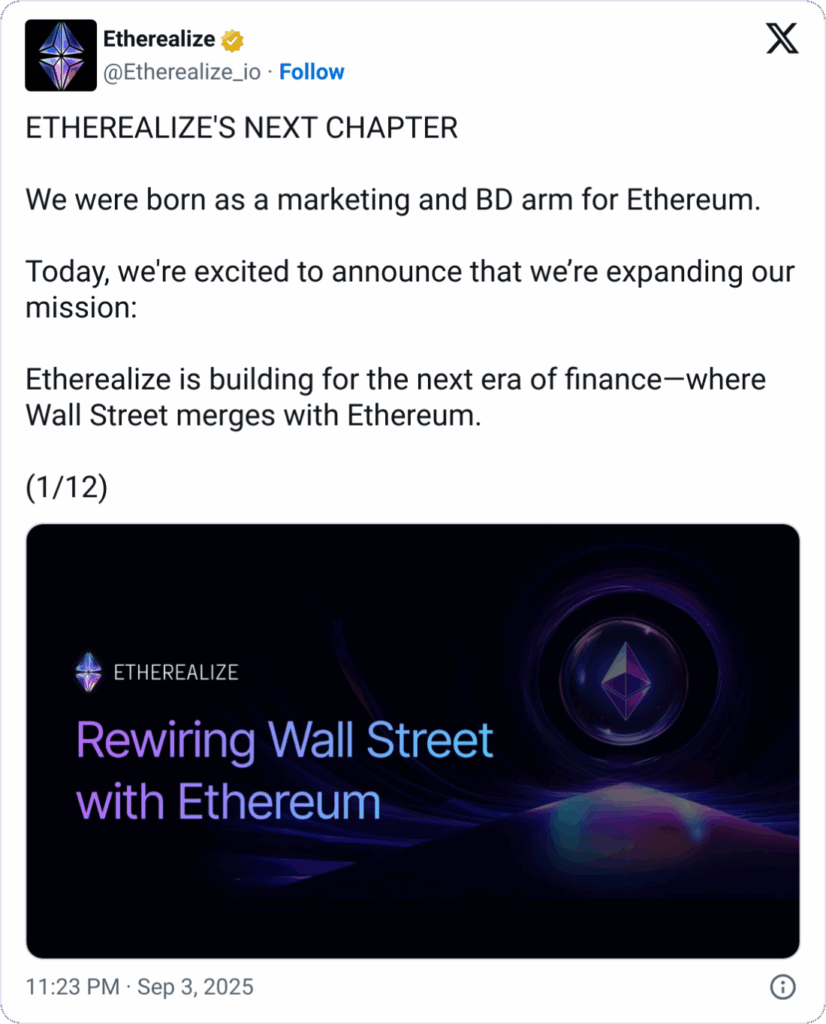Etherealize, Wall Street’e Ethereum’u Tanıtmak İçin 40 Milyon Dolar Yatırım Aldı
