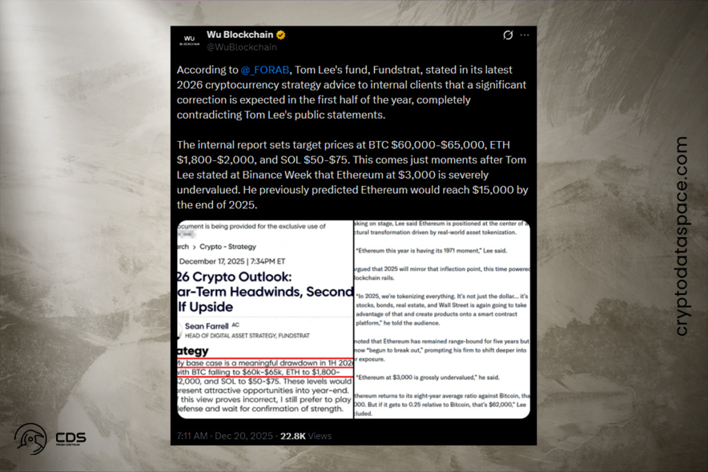 Fundstrat’ın Sızdırılan 2026 Kripto Görünümü, Lee’nin Boğa Senaryosuyla Çelişiyor