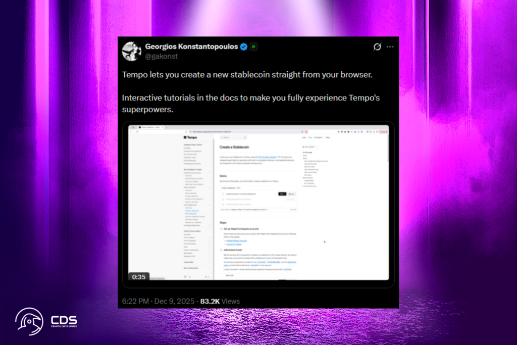 Tempo Testnet, Tarayıcı Üzerinden Stablecoin Oluşturmaya İzin Veriyor