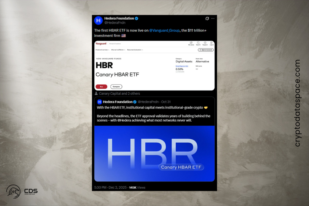 Vanguard İlk HBAR ETF’ini Başlattı: Hedera Rallisi Hızlanıyor
