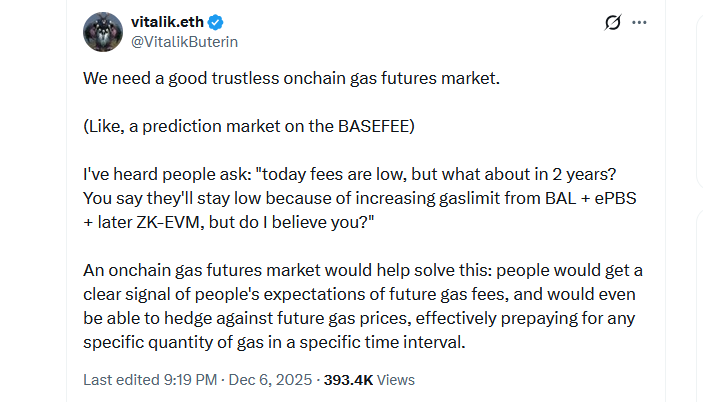 Vitalik Buterin Ethereum için Zincir Üstü Gaz Vadeli İşlem Piyasası Önerdi