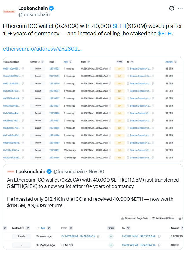 10 Yıllık Ethereum Balinası Uyandı: 120 Milyon Doları Stake Etti